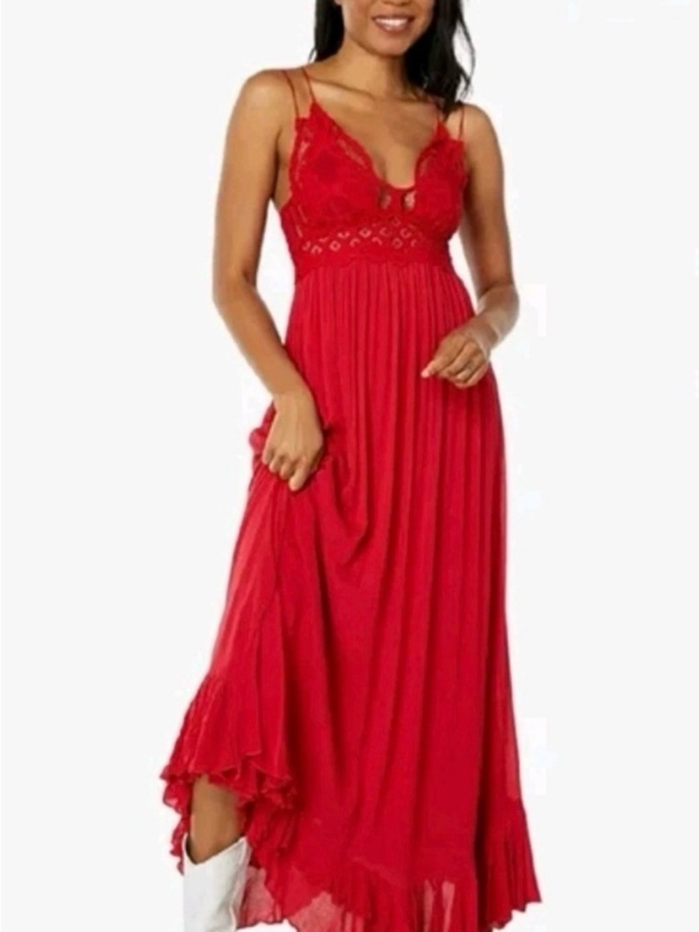 Free people Red Lace-Trim Maxi Dress - Women